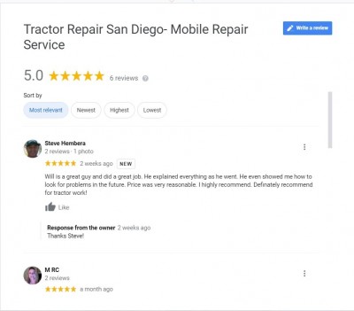 google reviews tractor repair san diego